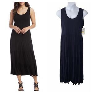 Karen Kane - Spring Dresses II - Crush MIDI Dress Navy Blue Crinkle Tiered NWT